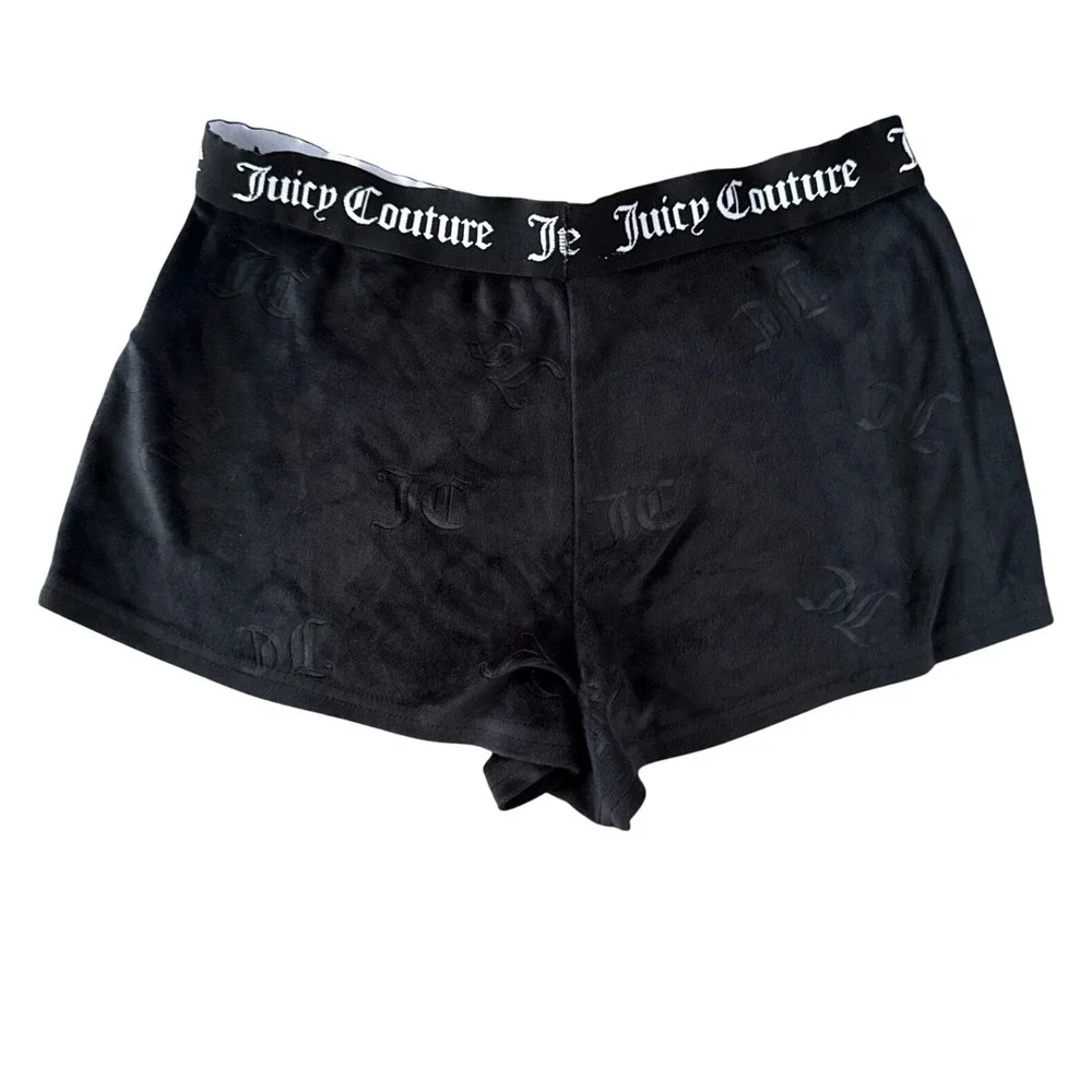 Juicy Couture Women Y2K Velour Sleep Shorts Logo‎ Waistband Size S Black Lounge